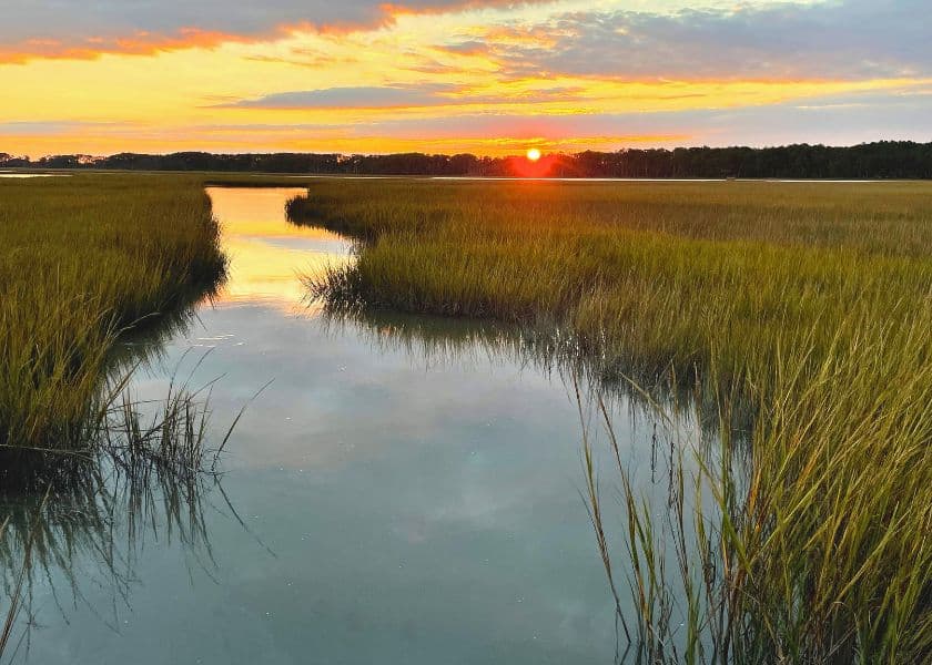 coastal marsh sunset with winding water channel tall golden grasses and colorful sky near refuge inn on chincoteague island coastal marsh sunset with winding water channel tall golden grasses and colorful sky near refuge inn on chincoteague island